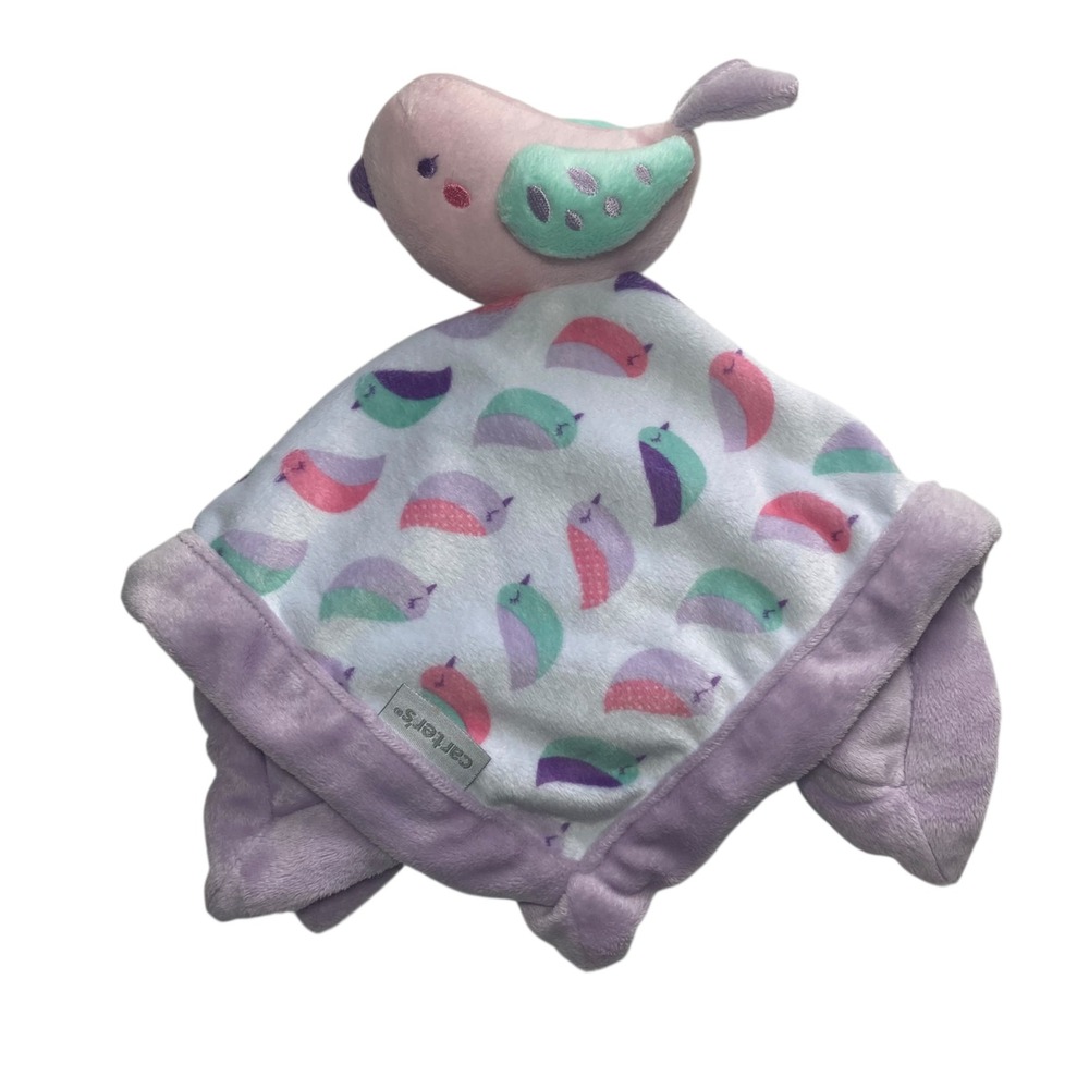 Carter's Bird Lovey 13" Security Blanket Plush Purple Pink Mint
